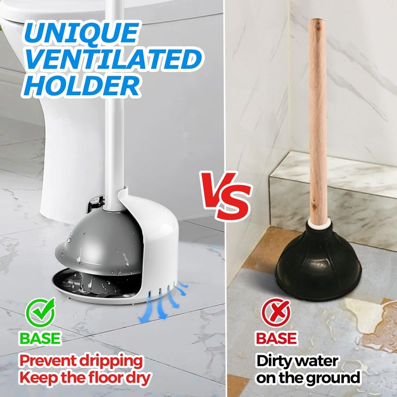 FORASTO Toilet Plunger with Holder,Plungers for Bathroom with Holder,Heavy Duty Plunger with Cover,Bathroom Decor,Bathroom Accessories,Toilet Bowl Cleaners,Pearl White - Image 2